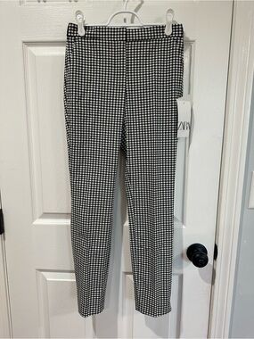 Zara Black and White Gingham Jogger Waist Pants XS